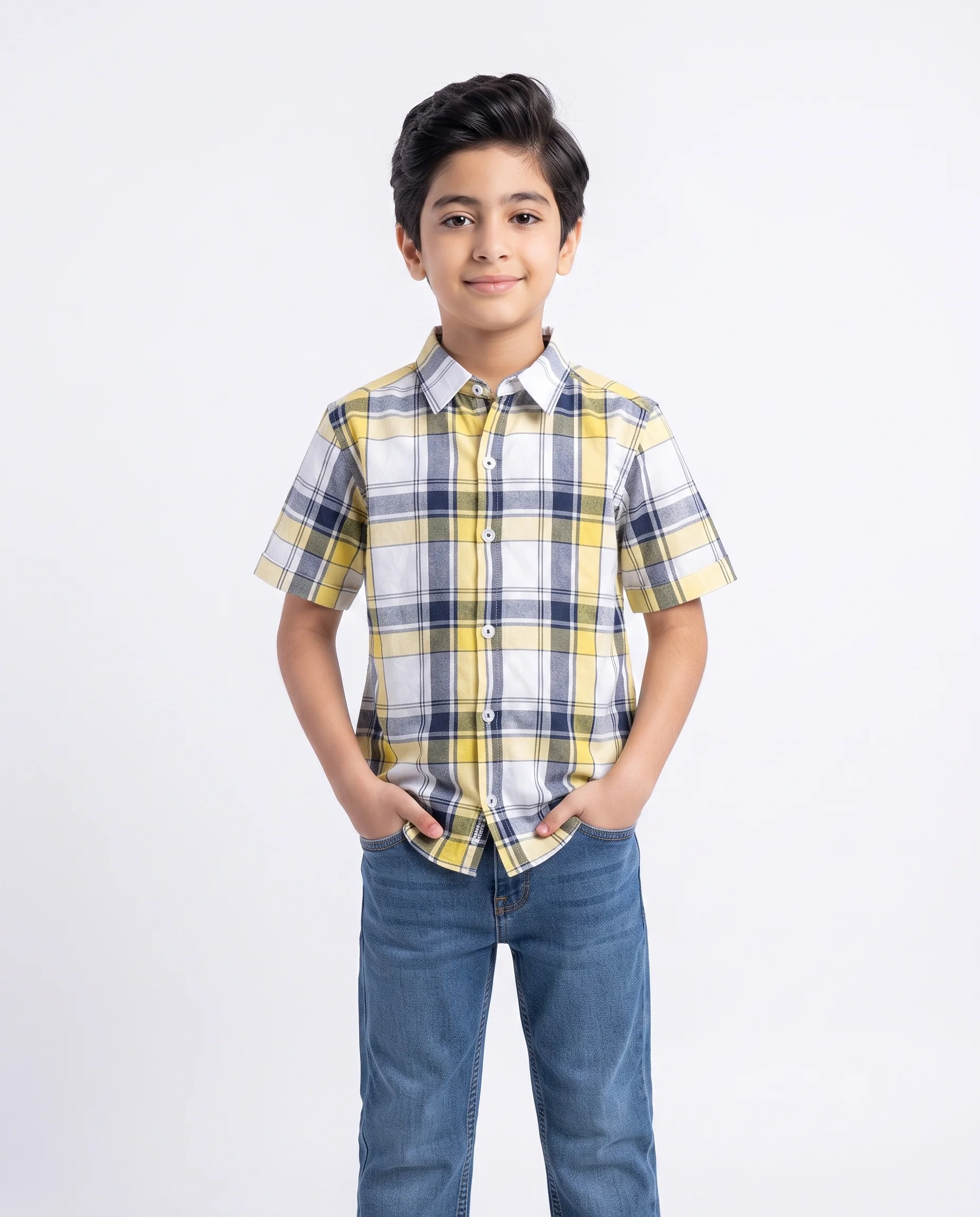 Boys Casual Half Sleeves Plaid Shirt - Image 4