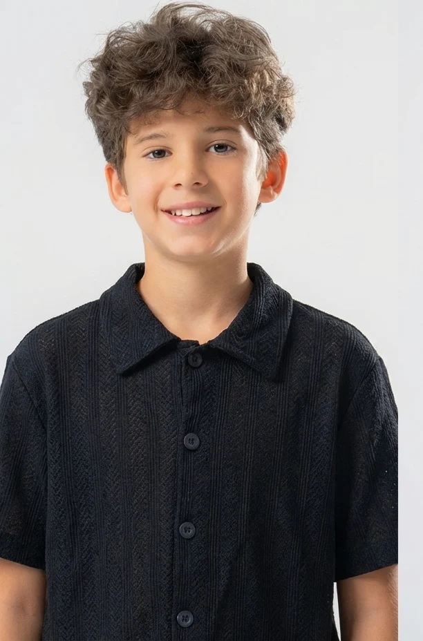 Boys Jaqured Half Sleeves Shirt - Image 2