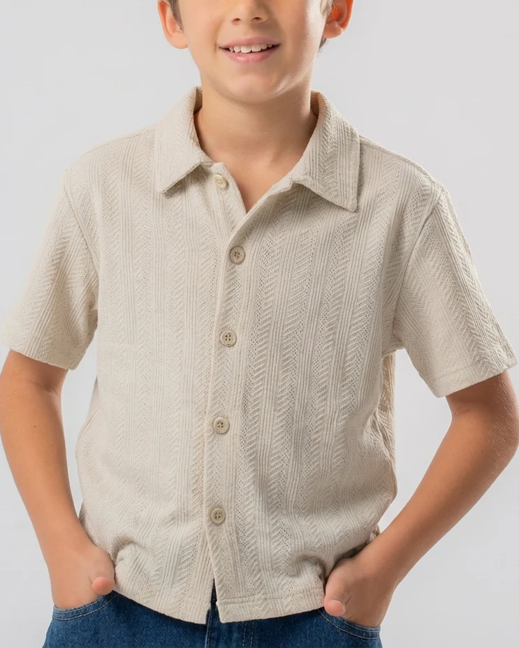 Boys Jaqured Half Sleeves Shirt - Image 3