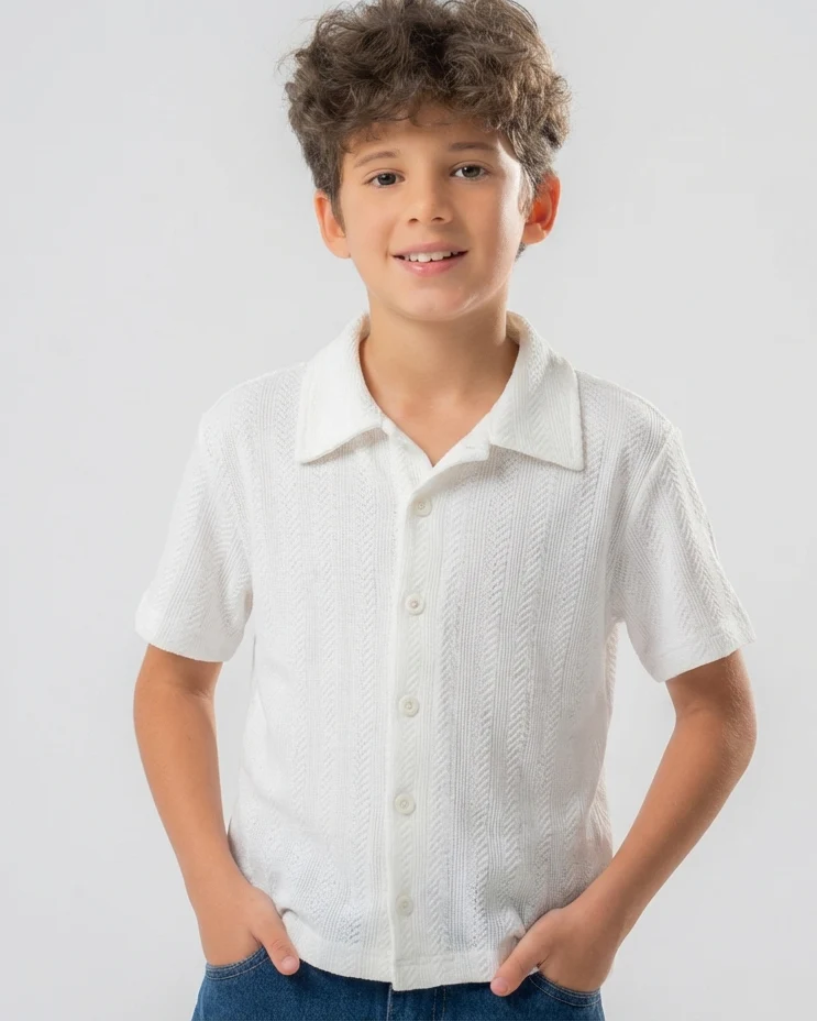 Boys Jaqured Half Sleeves Shirt - Image 4