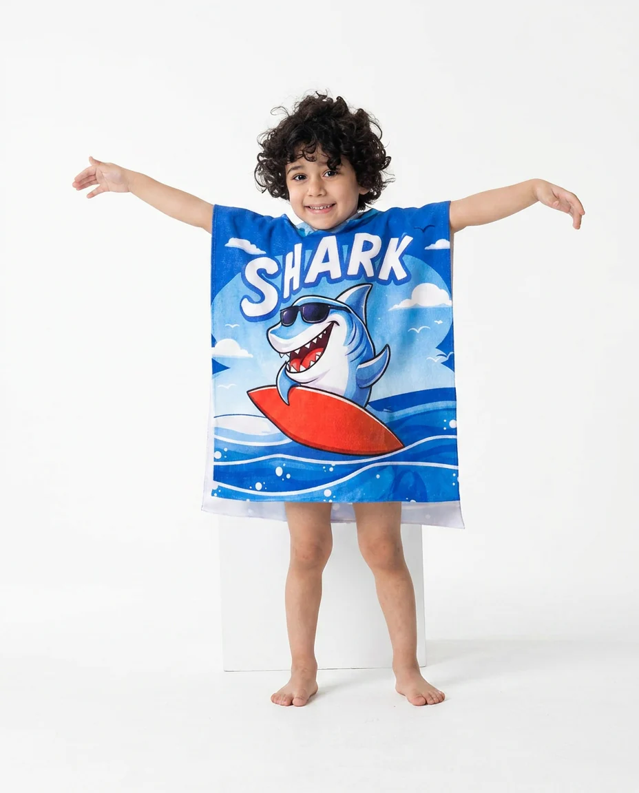 Boys Printed Poncho Peach - Image 2