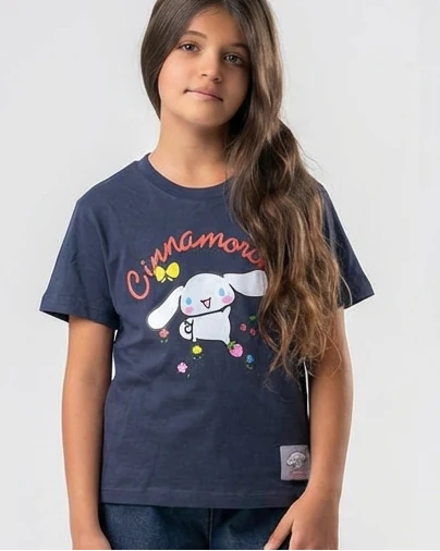 Girls Half Sleeves Printed Cinnamorll T-Shirt