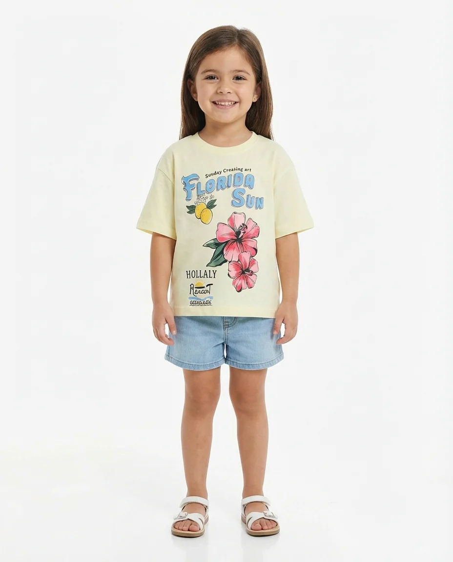 Girls Half Sleeves Printed Florida T-Shirt - Image 2
