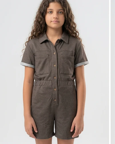 Girls Plain Half Slevees Jumpsuit - Image 2