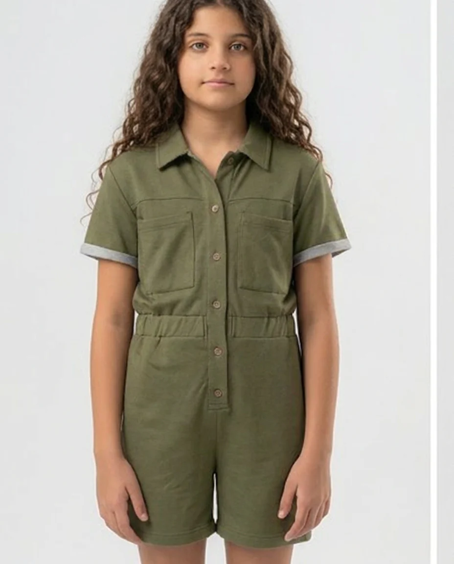 Girls Plain Half Slevees Jumpsuit - Image 4