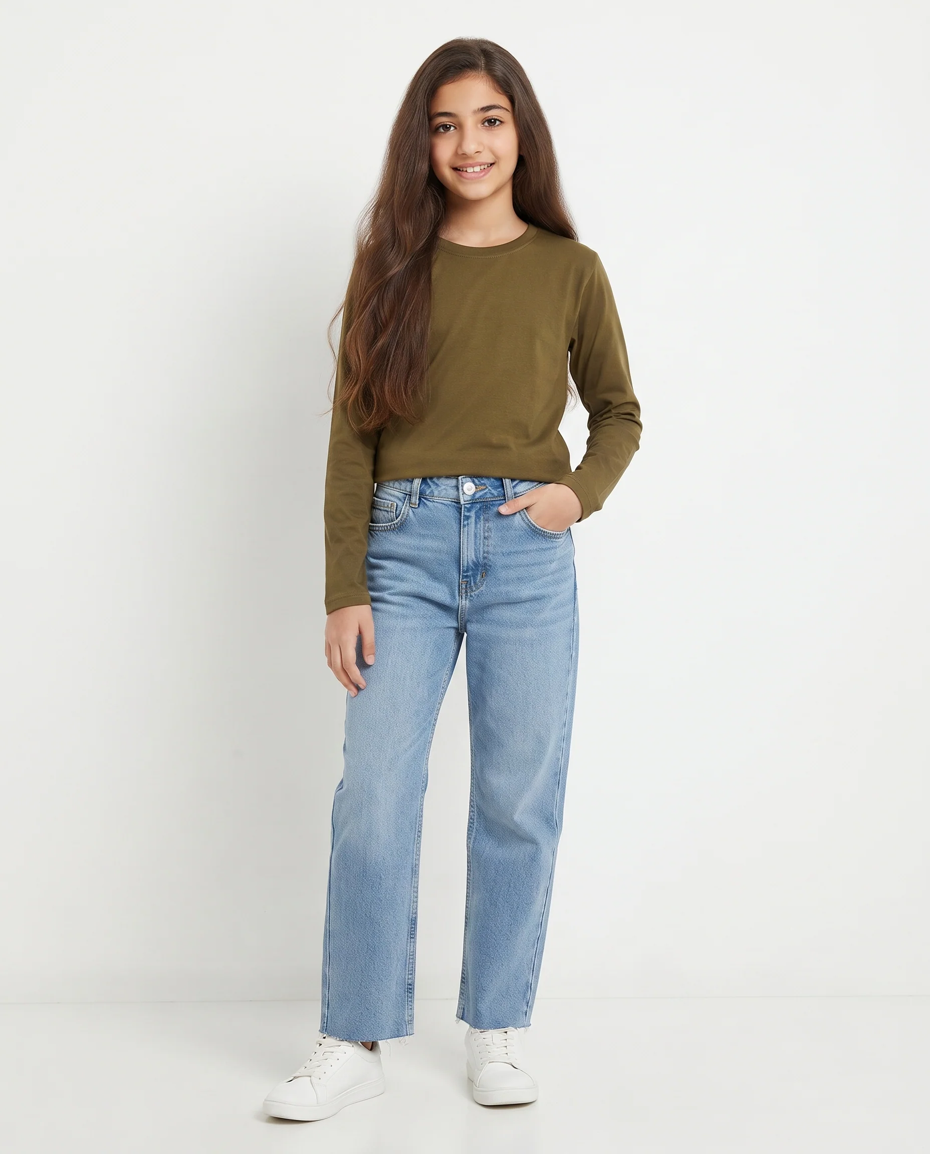 GIRLS PLAIN LONG SLEEVES T-SHIRT ROUND NECK - Image 2