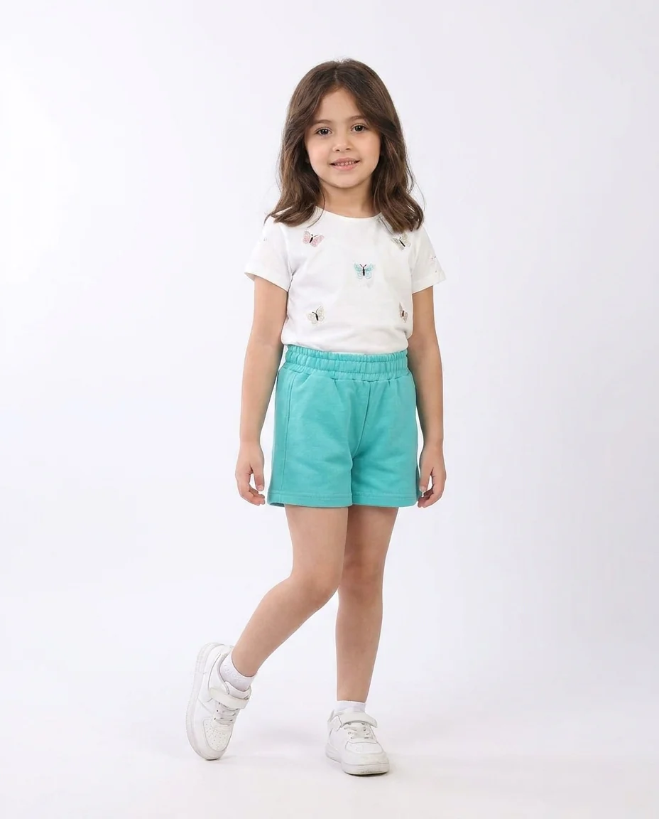 Girls Plain Summer Melton Short - Image 2