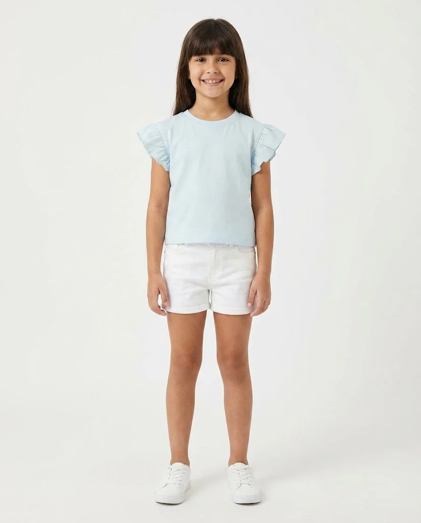Girls Plain T-shirt Ruffle - Image 2