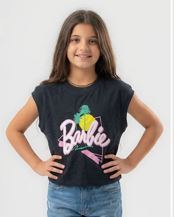 Girls Printed Barbie Cut T-Shirt