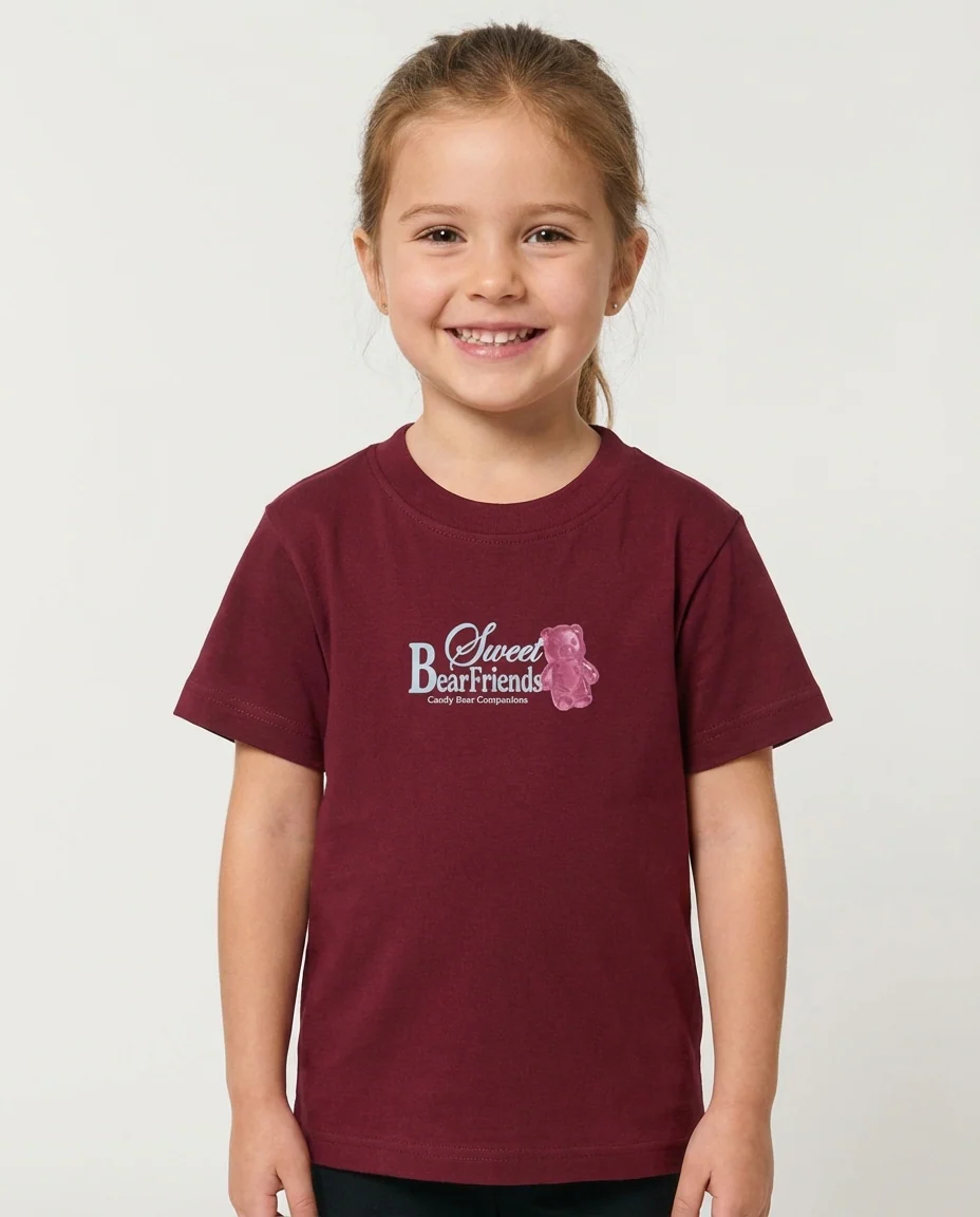 Girls Printed Bear Half Sleeves T-shirt