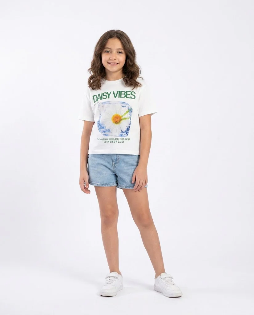 Girls Printed Daisy Vibes half Sleeves T-shirt - Image 2