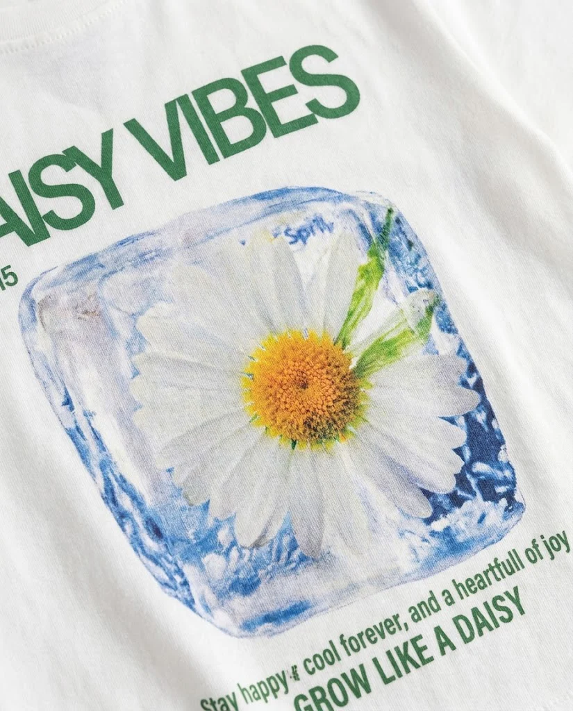 Girls Printed Daisy Vibes half Sleeves T-shirt - Image 3