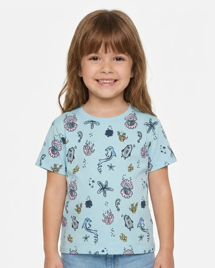Girls Printed Half Sleeves T-Shirt