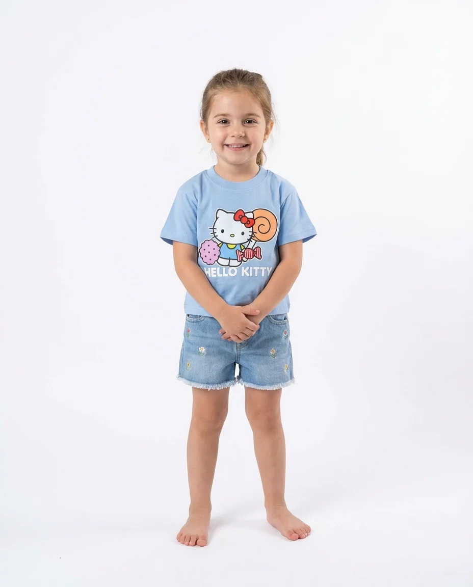 Girls Printed Kitty Half Sleeves T-shirt - Image 2