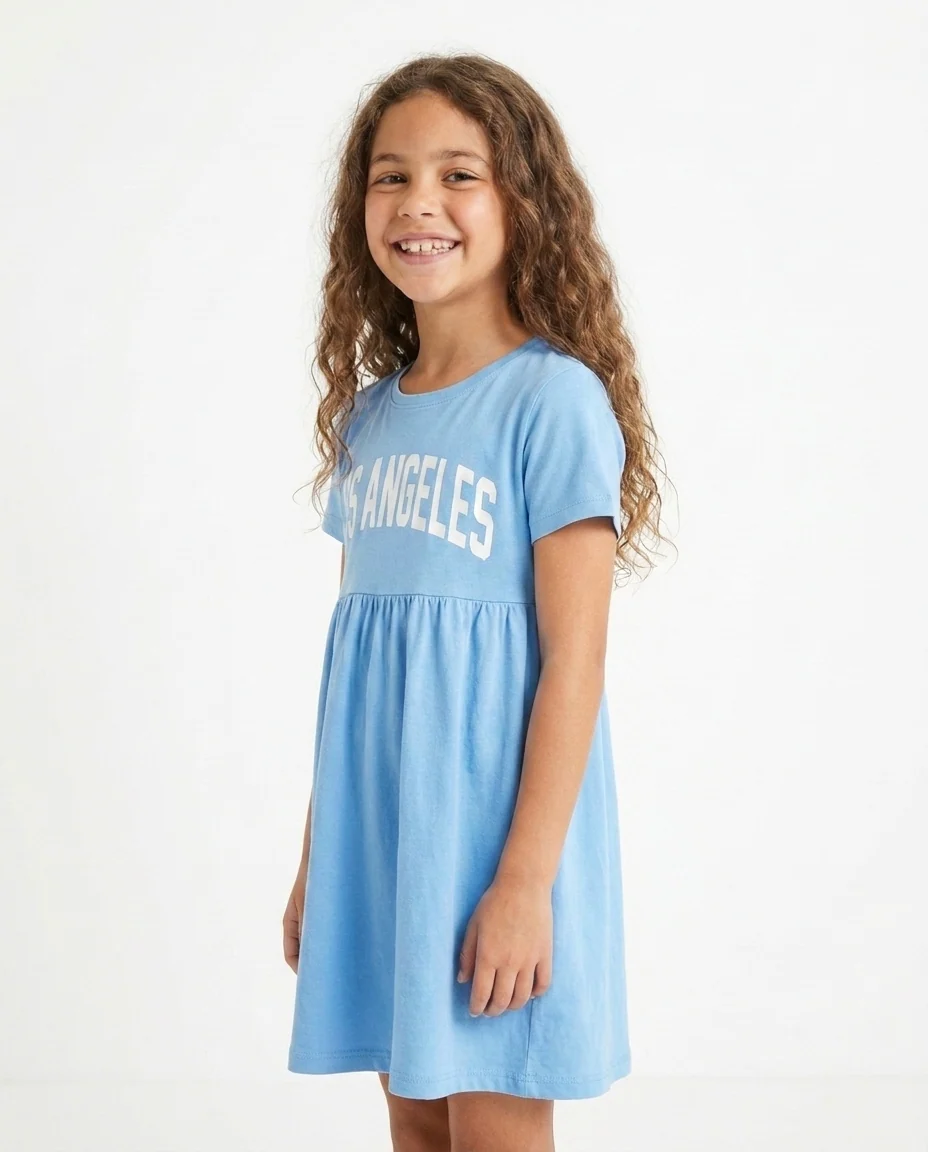 Girls Printed Los Angeles Half Sleeves Dress - Image 2