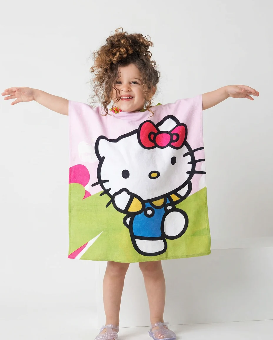 Girls Printed Poncho Peach - Image 2