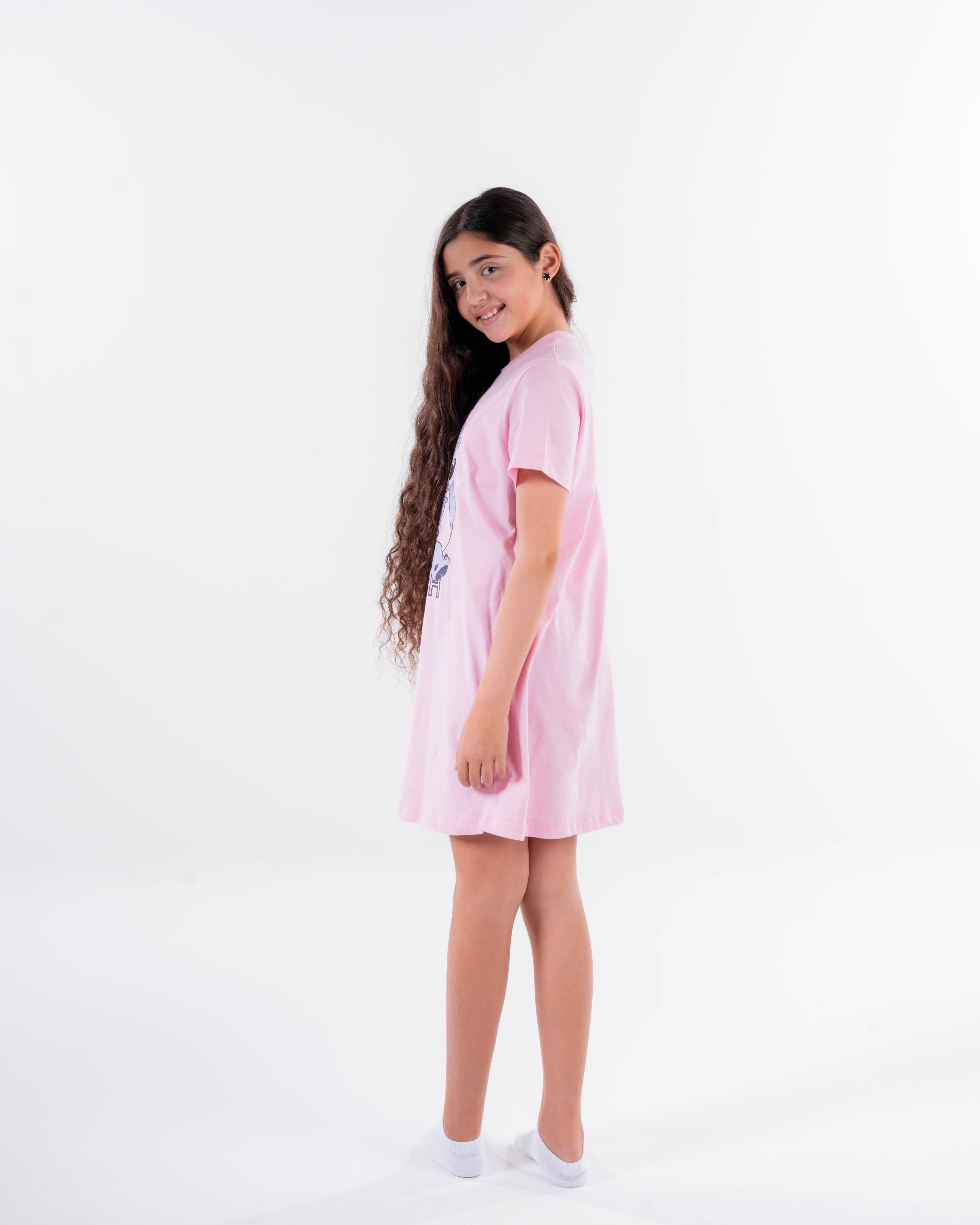 Girls Printed Stitch Half Sleeves Nightgown - Image 2