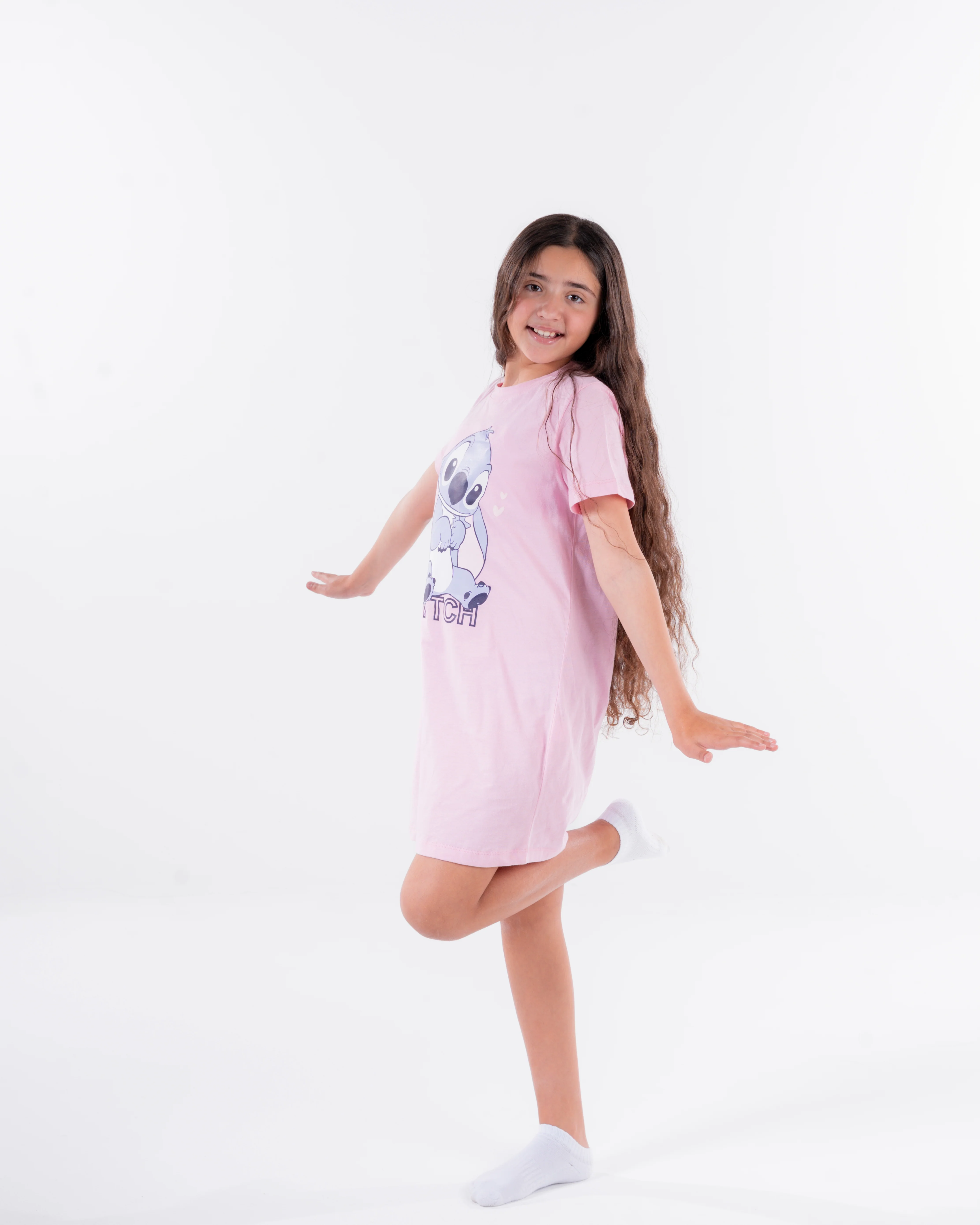 Girls Printed Stitch Half Sleeves Nightgown - Image 5