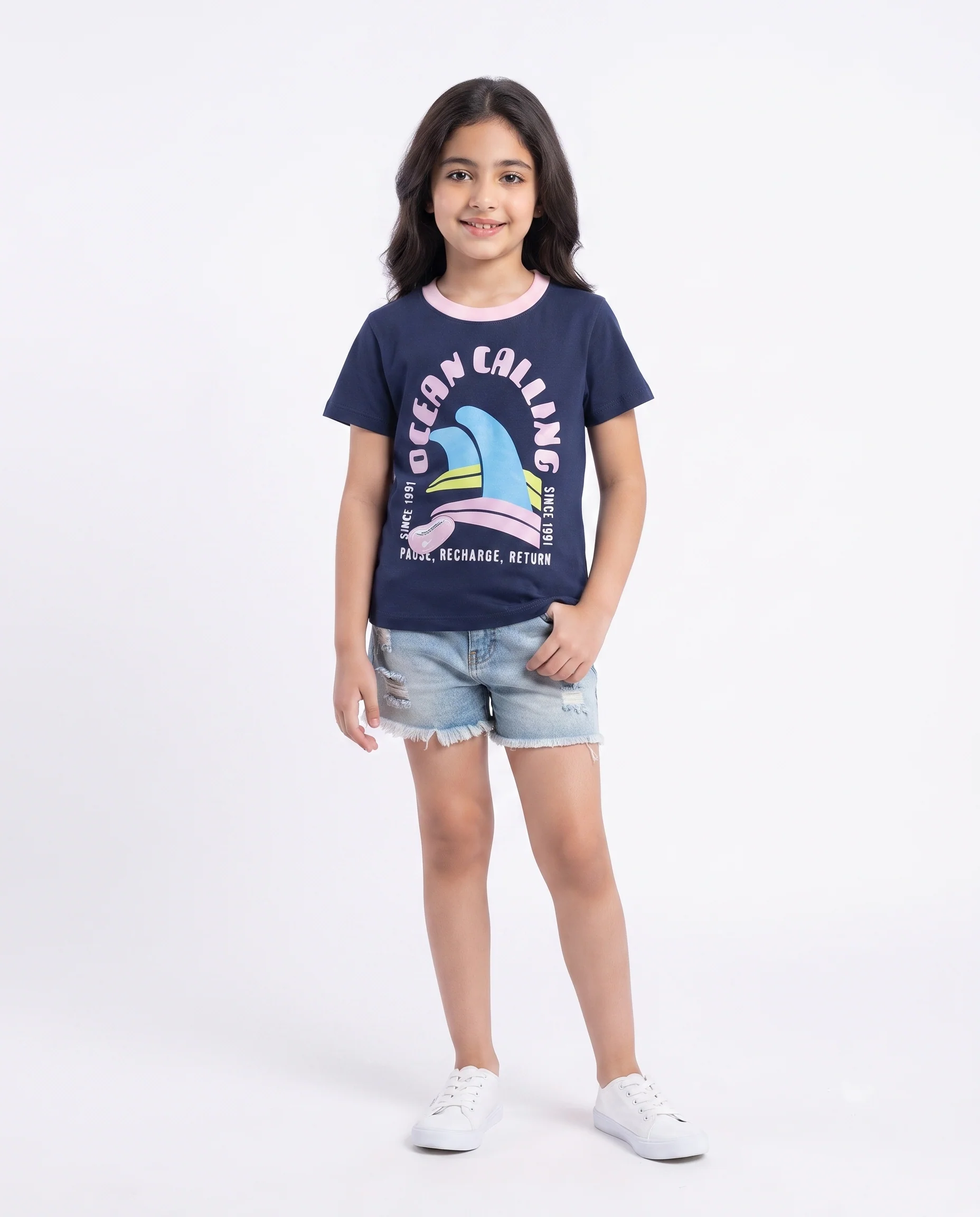 Girls Ptinted Ocean CallIng Half Sleeves T-shirt - Image 2