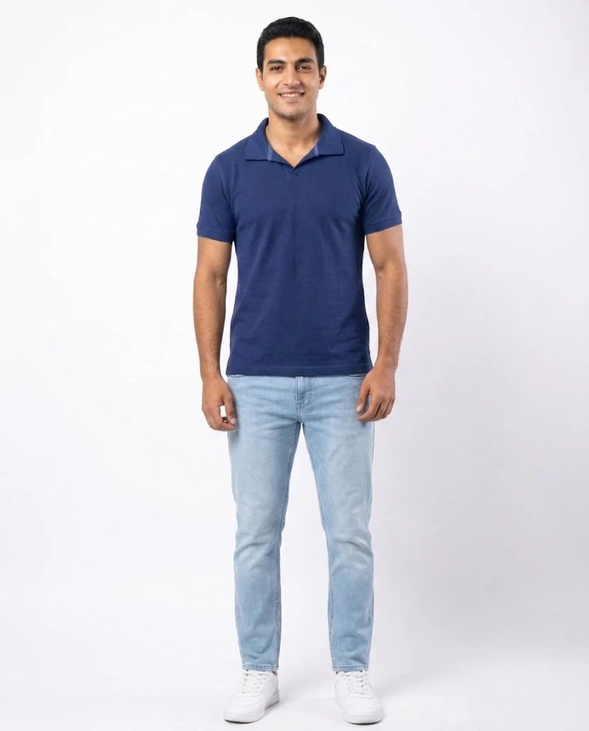 Men Plain Half Sleeves Polo T-shirt V Neck - Image 3