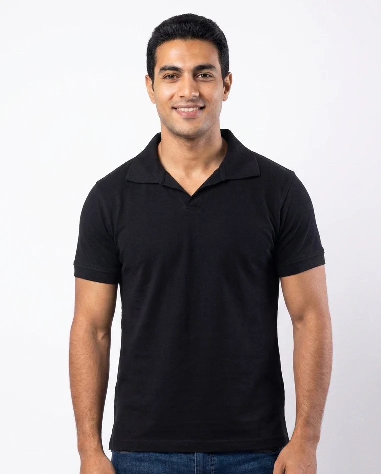 Men Plain Half Sleeves Polo T-shirt V Neck - Image 4