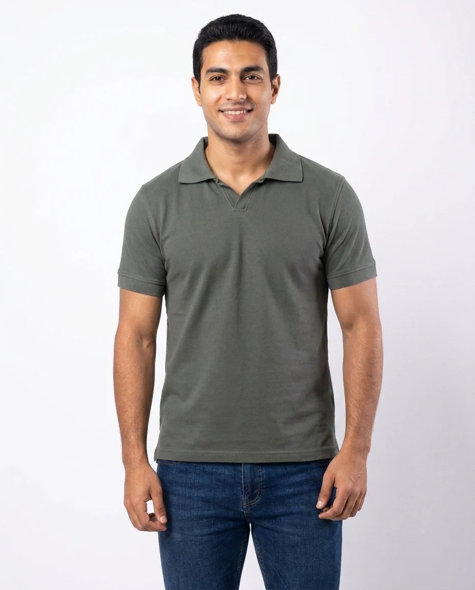 Men Plain Half Sleeves Polo T-shirt V Neck - Image 5