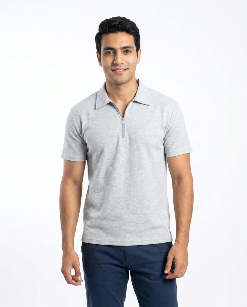 Men Plain Half Sleeves Polo T-shirt W/Zipper - Image 4