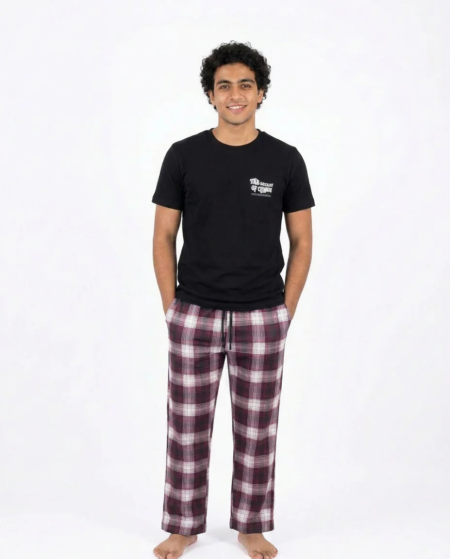 Men Printed Half Sleeves Top W/Plaid Pant Pyjama