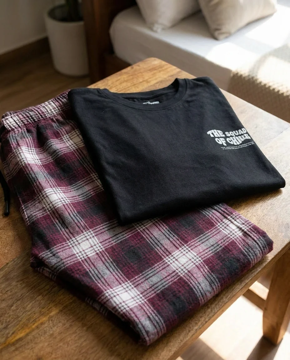 Men Printed Half Sleeves Top W/Plaid Pant Pyjama - Image 2