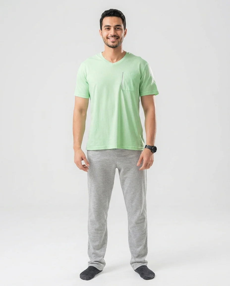 Printed Mens Short Sleeve Pajama with Pants