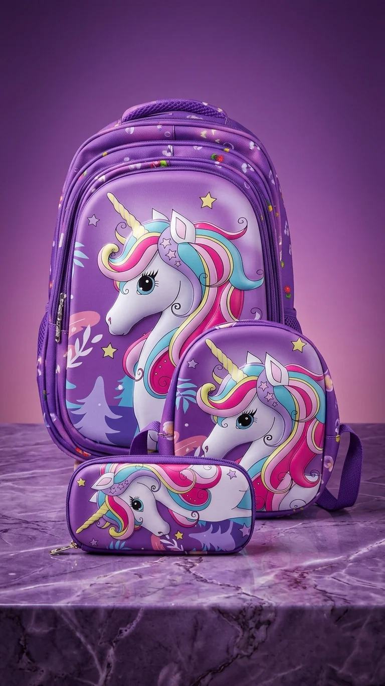 Kids Unicorn 3-Piece School Backpack Set - Image 2