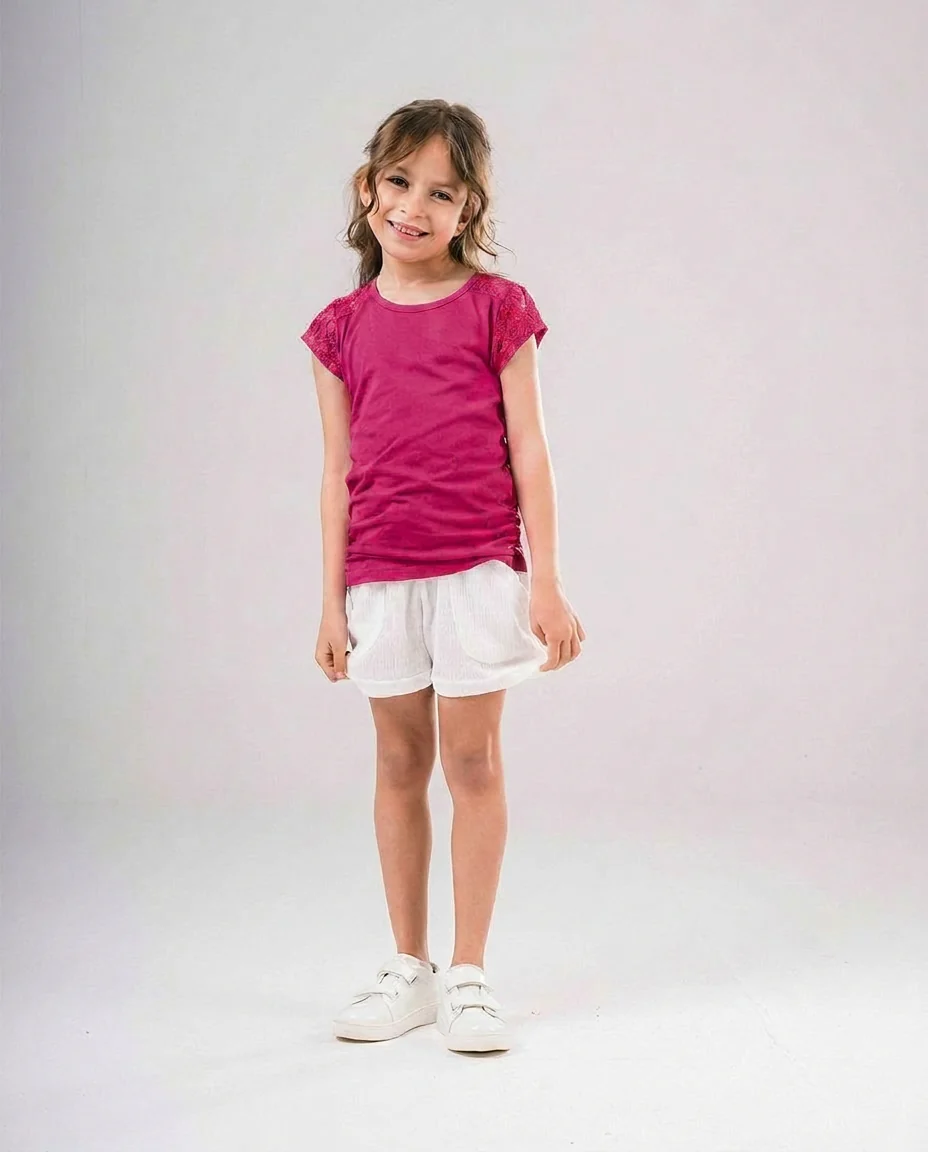 Short Sleeve Girls T-shirt with Lace - Image 8