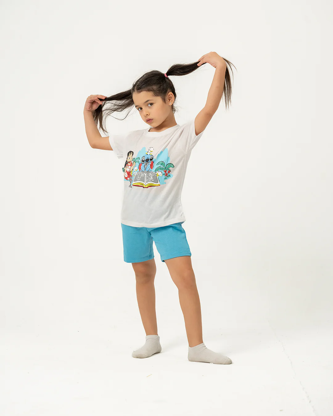 Stitch Printed Girls Pajamas with Shorts