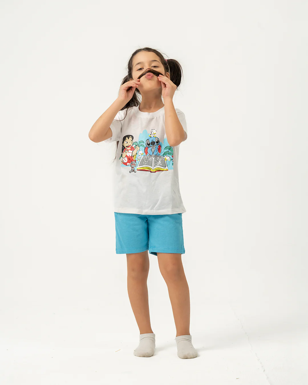 Stitch Printed Girls Pajamas with Shorts - Image 2