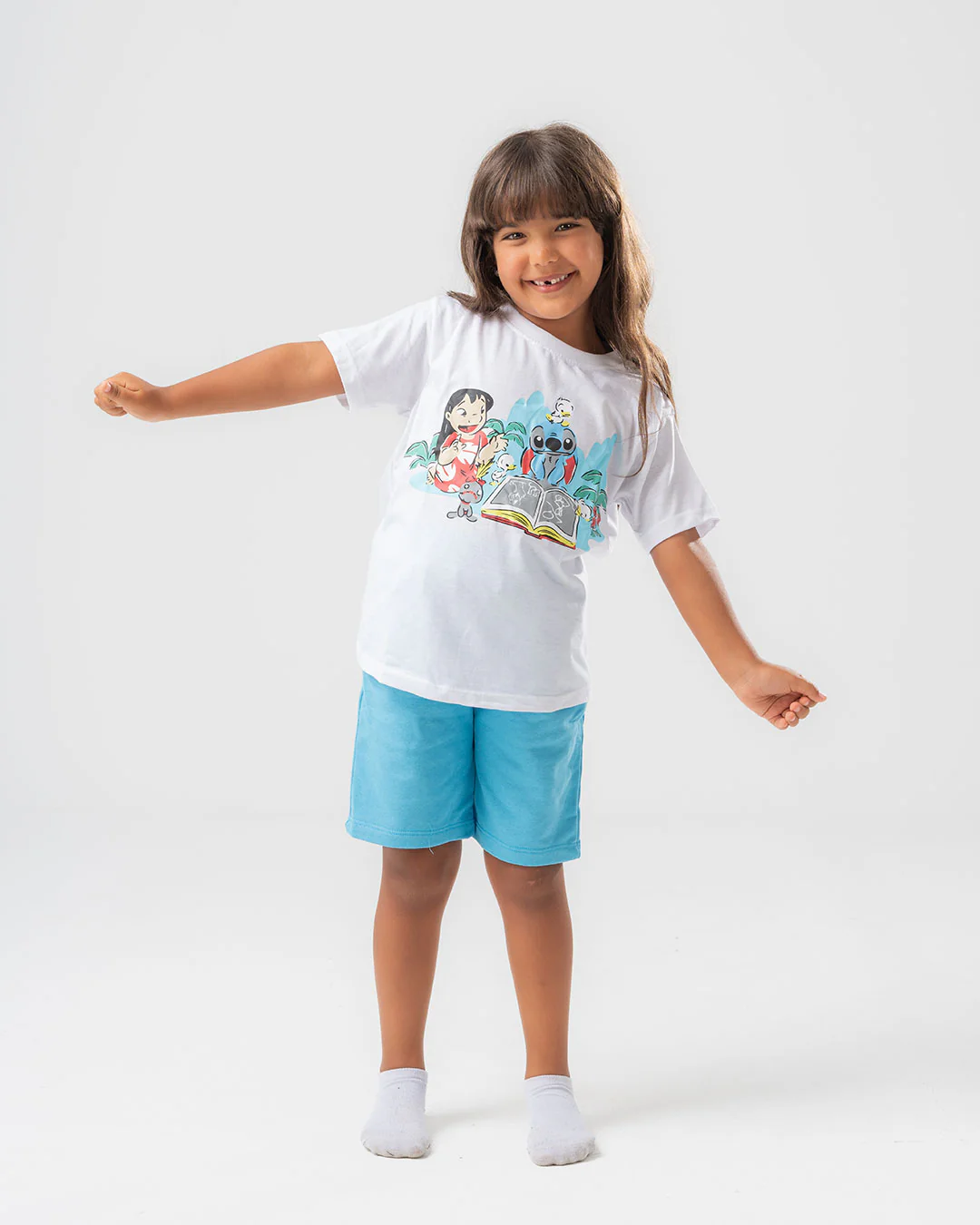 Stitch Printed Girls Pajamas with Shorts - Image 5