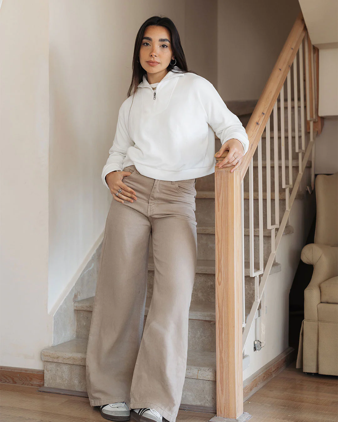 Women Gabardine Wide Leg Pants - Image 4