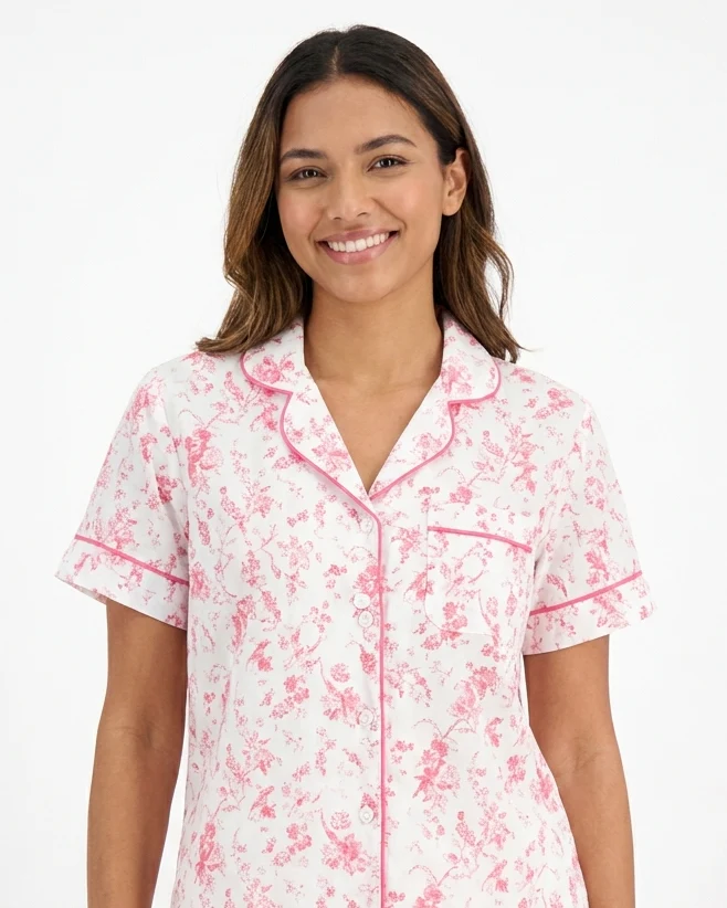 Women Printed Half-Sleeve Buttoned Top And Shorts Pajama - Image 2