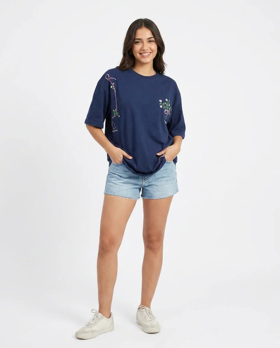 Women Printed Half Sleeves T-shirt Over Size - Image 2