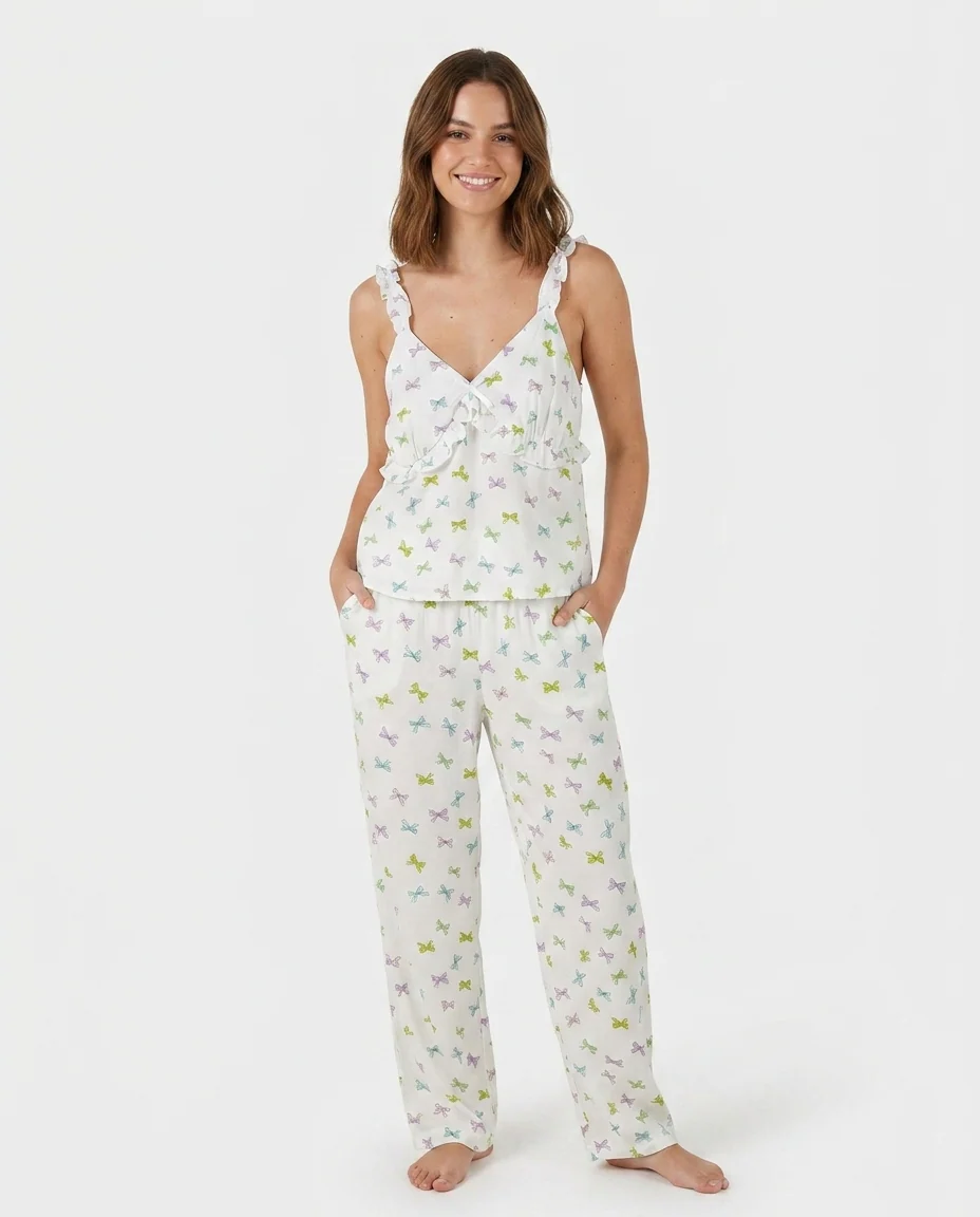 Women Printed Sleeveless Pyjama W/Pant - Image 2