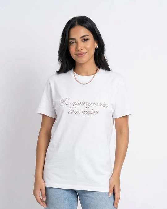Women Strassed Half Sleeves T-shirt