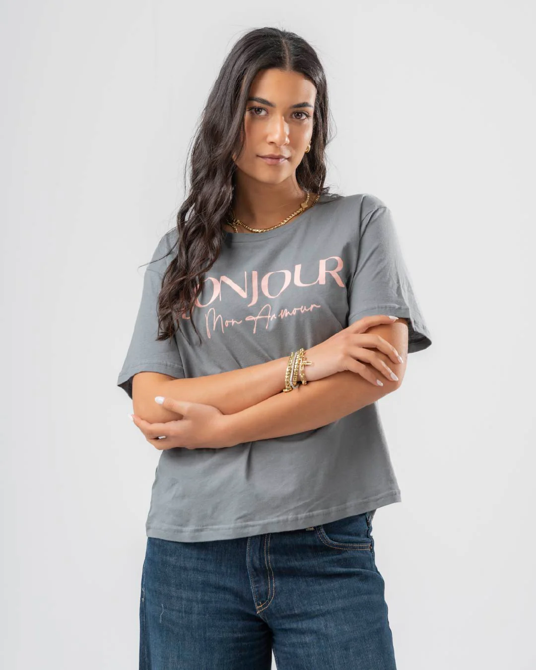 Women T-Shirt Bonjour Printed