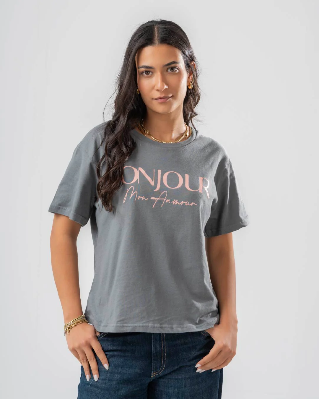 Women T-Shirt Bonjour Printed - Image 2