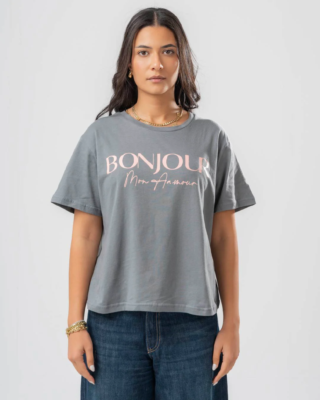 Women T-Shirt Bonjour Printed - Image 7