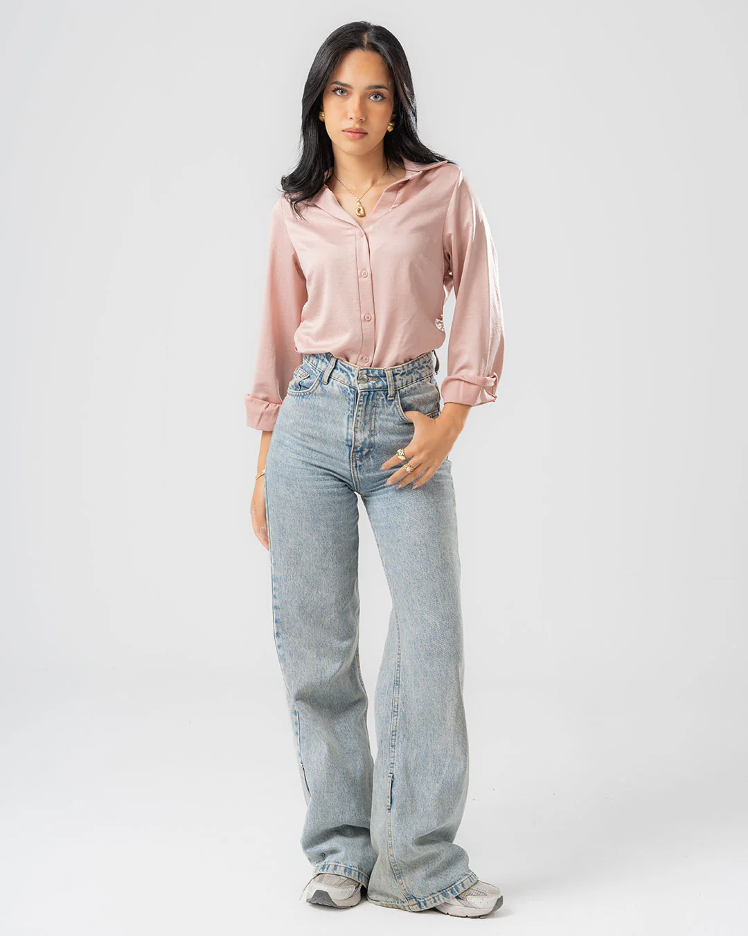 Womens Plain Long Sleeve Blouse - Image 2